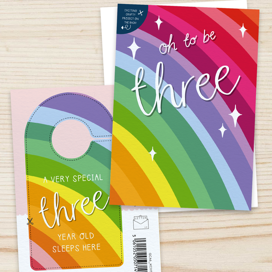 Oh to be Three – 3rd Birthday Milestone Card - Greetings Card and Crafty Project - Two for Joy Illustration