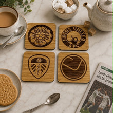 Load image into Gallery viewer, Wooden Laser Engraved Coaster - LUFC Badge Emblems - Leeds United - Fred &amp; Bo
