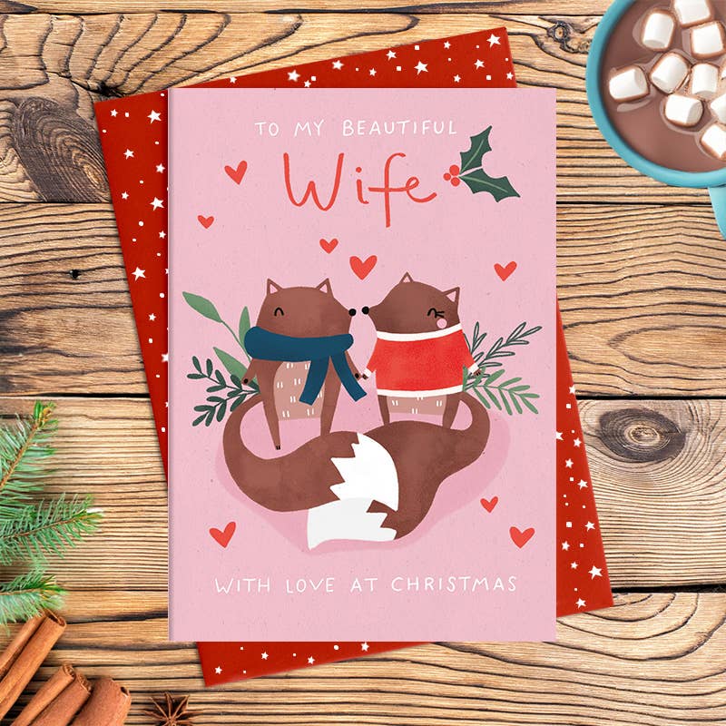 Wife Christmas Greetings Card - To My Beautiful Wife With Love at Christmas - Dandelion Stationery