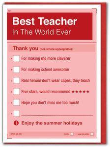 Funny Teacher Card - Best Teacher Tickbox Greetings Card - Brainbox Candy