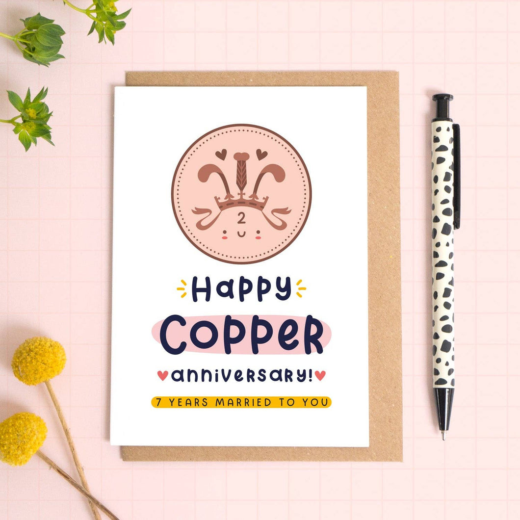 Copper Anniversary Card - 7th Wedding Anniversary - Joanne Hawker