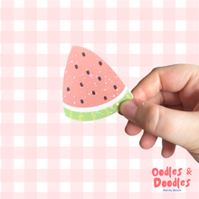 Load image into Gallery viewer, Sticker - Watermelon Vinyl Sticker with Holographic Stars - Food Lovers - Stationery - Oodles &amp; Doodles
