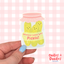 Load image into Gallery viewer, Sticker - Pickle Jar Vinyl Sticker: Tickle Your Pickle - Oodlees &amp; Doodles
