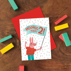 2nd Birthday Card -  Woohoo You're two Birthday Card - Emily Nash Illustration