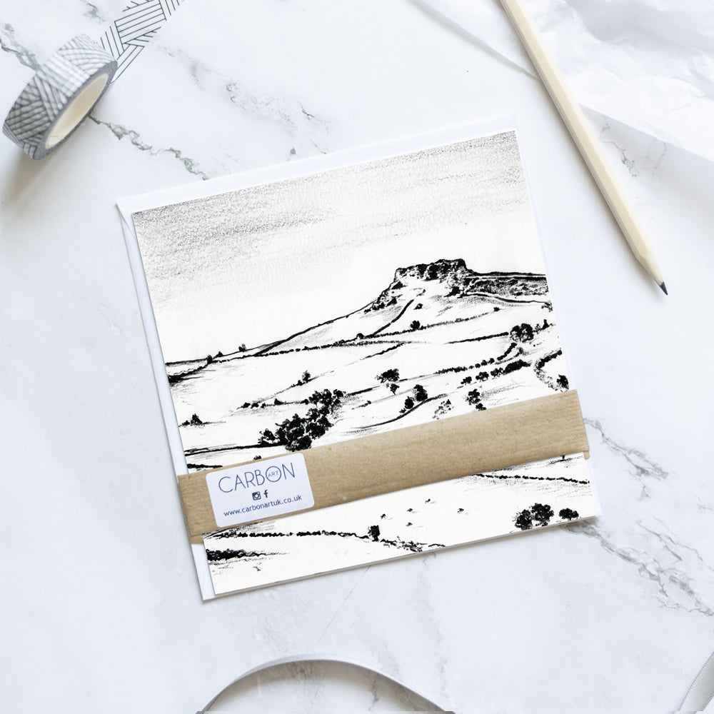 Greetings Card - Almscliffe Crag - Yorkshire Pencil Drawn Illustration - Carbon Art