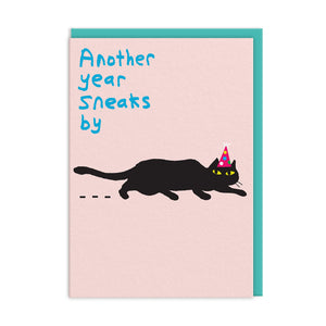 Another Year Sneaks By - Cat Birthday Card - Cat Lovers Greetings card - OHHDeer