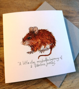 Greetings Card - Mouse - A little step may be the begining of a fabulous journey - GingerArts by Clare Tyas