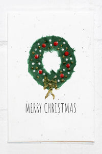 Wildflower Seed Plantable Greetings Card - Mery Christmas Wreath - Eco Friendly Cards