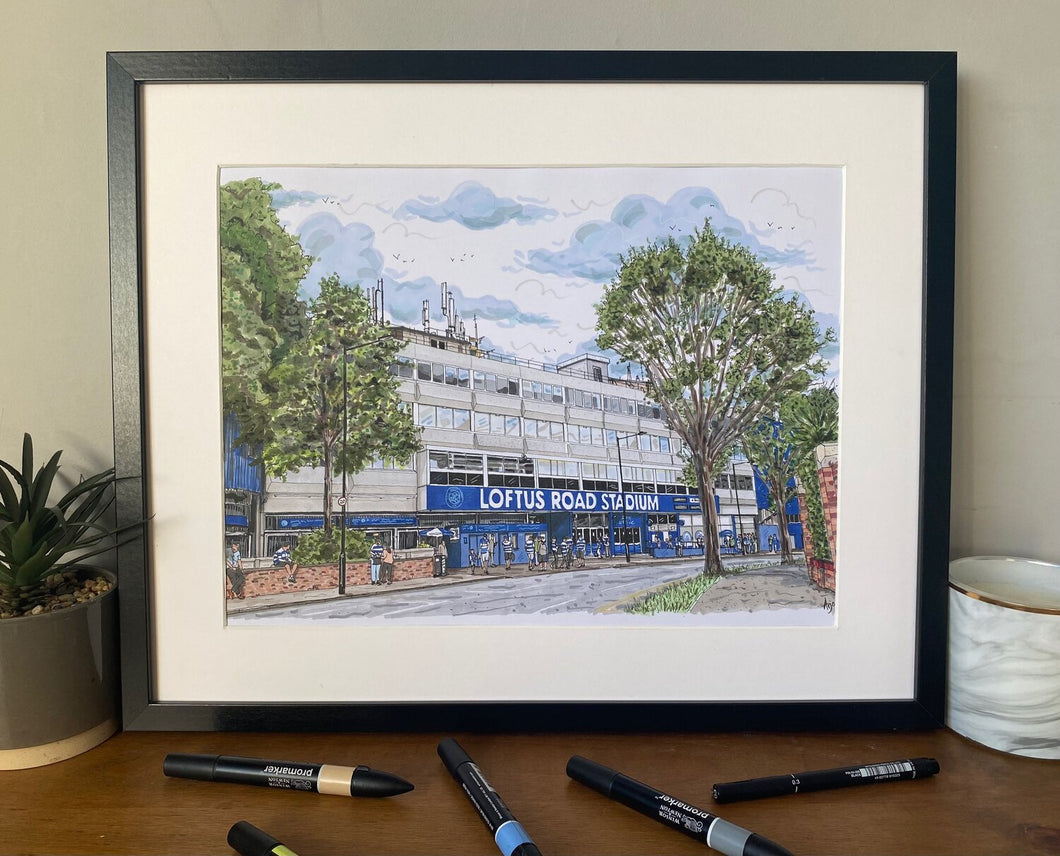 Loftus Road Stadium Print - Queens Park Rangers FC - A4 print - Art by Arjo