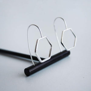 Hexagon Hook Earrings - Sterling Silver - Gemma Fozzard
