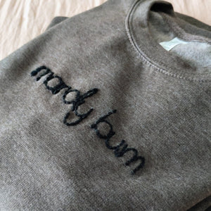 Embroidered Sweater - Grey - Mardy Bum - Pink or Black Embroidery - JordanLovellA