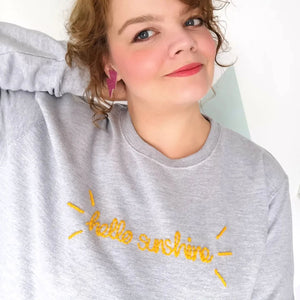 Embroidered Sweater - Light Grey - Hello Sunshine - JordanLovellA
