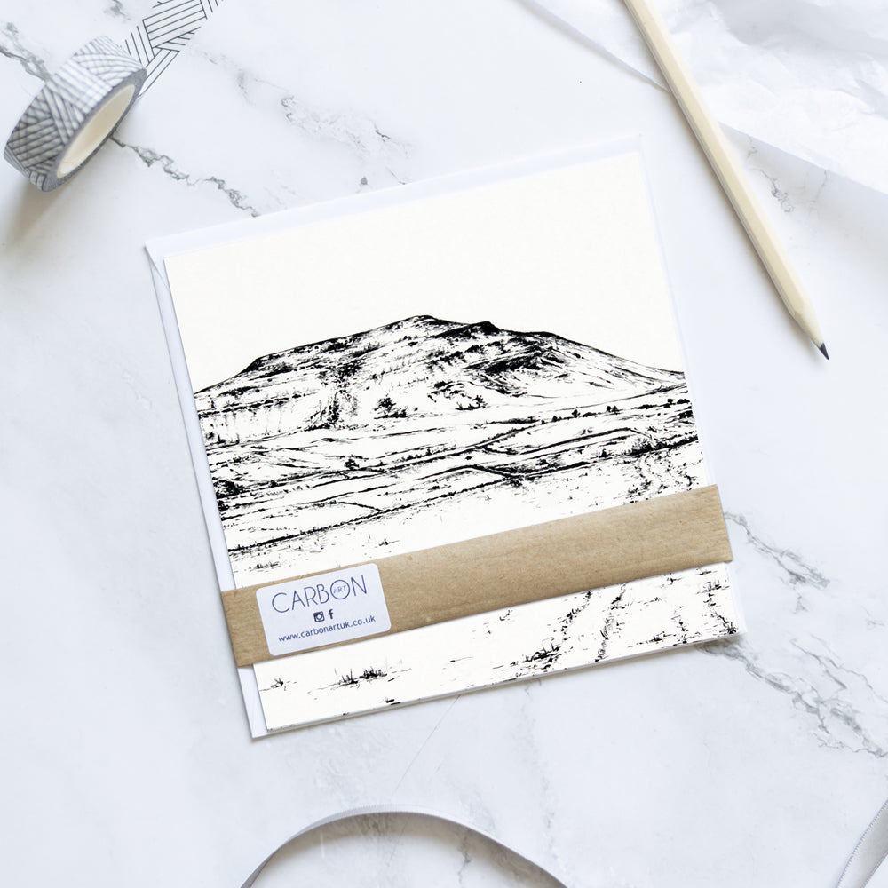 Greetings Card - Ingleborough - 3 Peaks - Yorkshire Pencil Drawn Illustration - Carbon Art