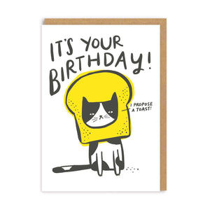 It's Your Birthday, I propose a Toast - Cat Birthday Card - Cat Lovers Greetings card - OHHDeer