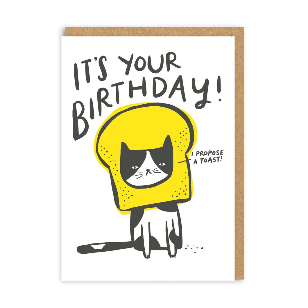 It's Your Birthday, I propose a Toast - Cat Birthday Card - Cat Lovers Greetings card - OHHDeer