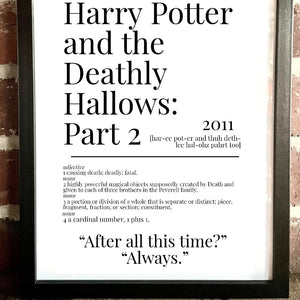 Movie Dictionary Description Quote Prints - Harry Potter And The Deathly Hallows: Part 2 - Movie Prints by Zwag