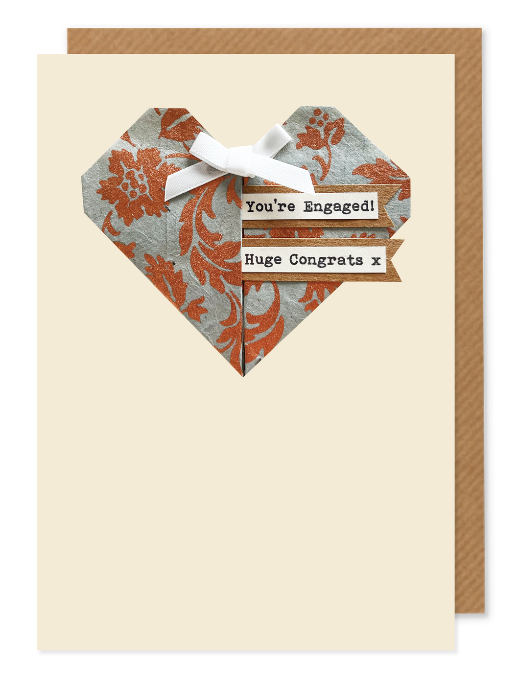 You're Engaged! Huge Congrats- Origami Heart Greetings Card - Hello Sweetie