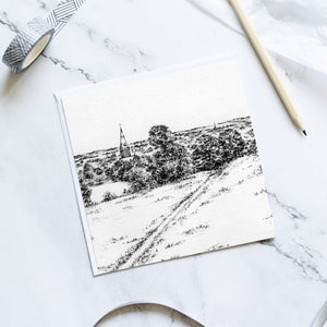 Greetings Card - Hunger Hills Horsforth - Yorkshire Pencil Drawn Illustration - Carbon Art