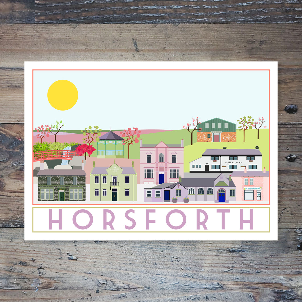 Horsforth Postcard - tourism poster inspired - Sweetpea and Rascal - Yorkshire Greetings