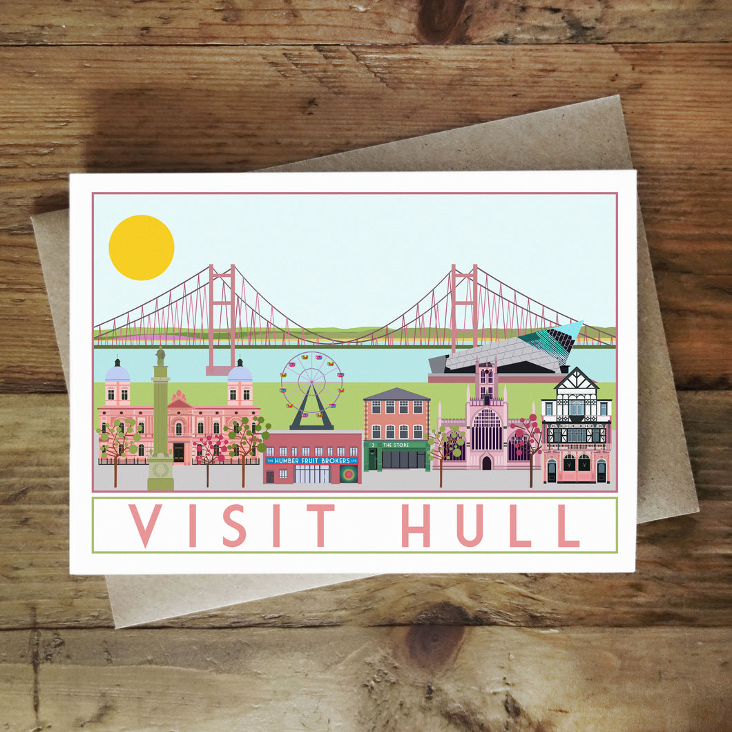 Visit Hull greetings card - tourism poster inspired - Sweetpea and Rascal