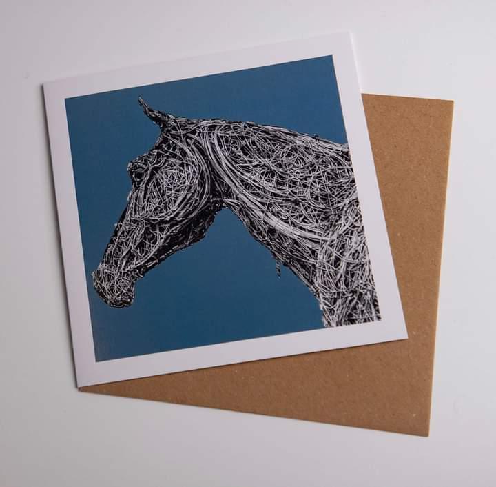 Horsforth Horse, Blue Greetings Card - RJHeald Photography