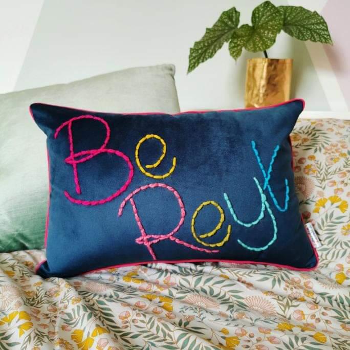 Embroidered Velvet Cushion - Be Reyt - JordanLovellA