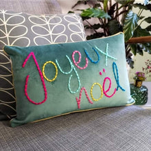 Load image into Gallery viewer, Embroidered Velvet Cushion - Joyeux Noel - Christmas Gift Idea - JordanLovellA
