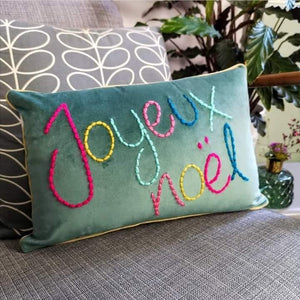 Embroidered Velvet Cushion - Joyeux Noel - Christmas Gift Idea - JordanLovellA