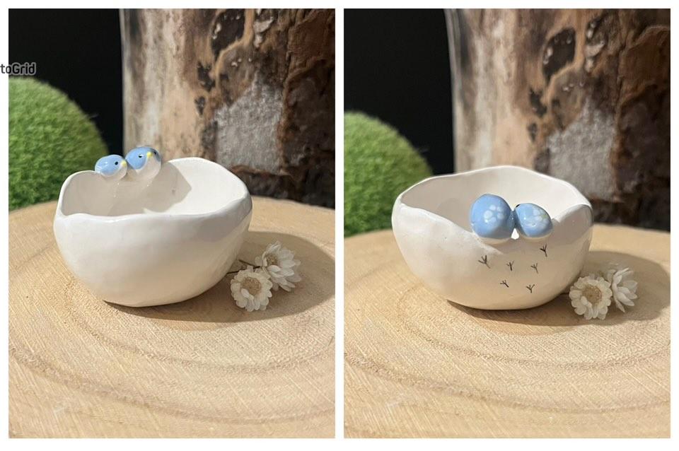 Trinket Bowl With Blue Birds - Strawberry Lane Studio