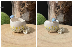 Trinket Bowl with Blue Bird and Tulips - Strawberry Lane Studio