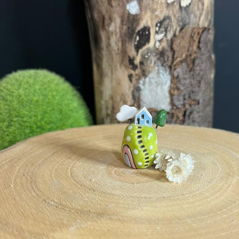 Miniature Ceramic House on a Rainbow Hill - Strawberry Lane Studio