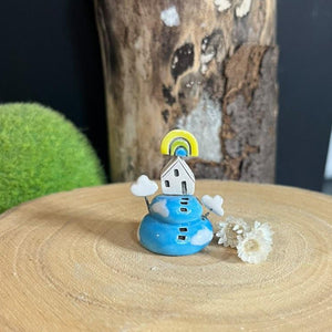 Miniature Ceramic House in the Clouds - Strawberry Lane Studio