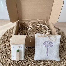 Load image into Gallery viewer, Lavender Cottage Gift Set - Cream Wooden Cottage and Lavender Sachet - Tina's Lovely Creations
