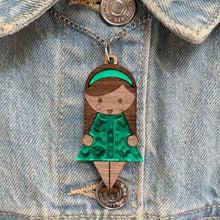 Load image into Gallery viewer, Acrylic and wood 60s inspired Geo Girl necklace - Hey There Munchquin
