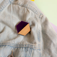 Load image into Gallery viewer, Geometric oak and acrylic wooden brooch - various designs available - Hey There Munchquin
