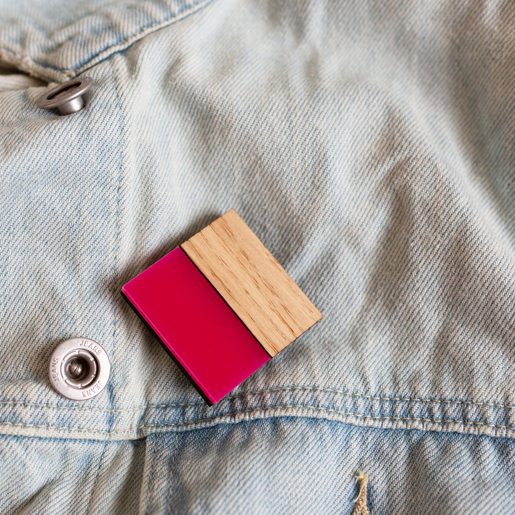 Geometric oak and acrylic wooden brooch - various designs available - Hey There Munchquin