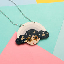 Load image into Gallery viewer, Acrylic and wood Lady in the Moon statement necklace - Hey There Munchquin
