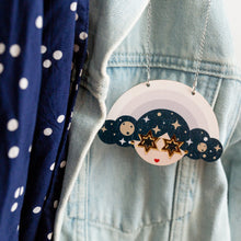 Load image into Gallery viewer, Acrylic and wood Lady in the Moon statement necklace - Hey There Munchquin
