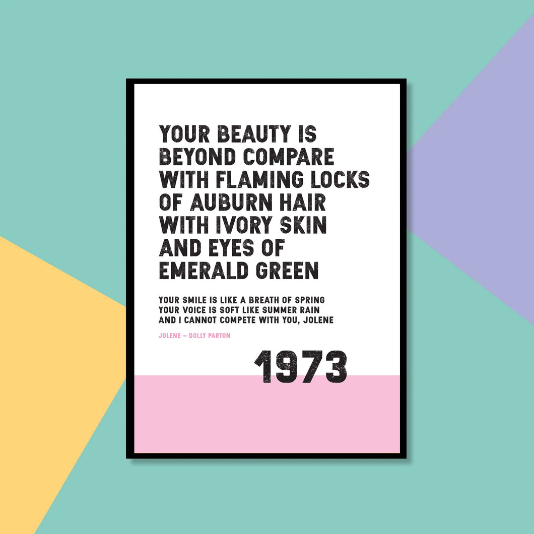 Song Lyrics Print - Jolene - Dolly Parton - JAM Artworks