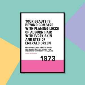 Song Lyrics Print - Jolene - Dolly Parton - JAM Artworks
