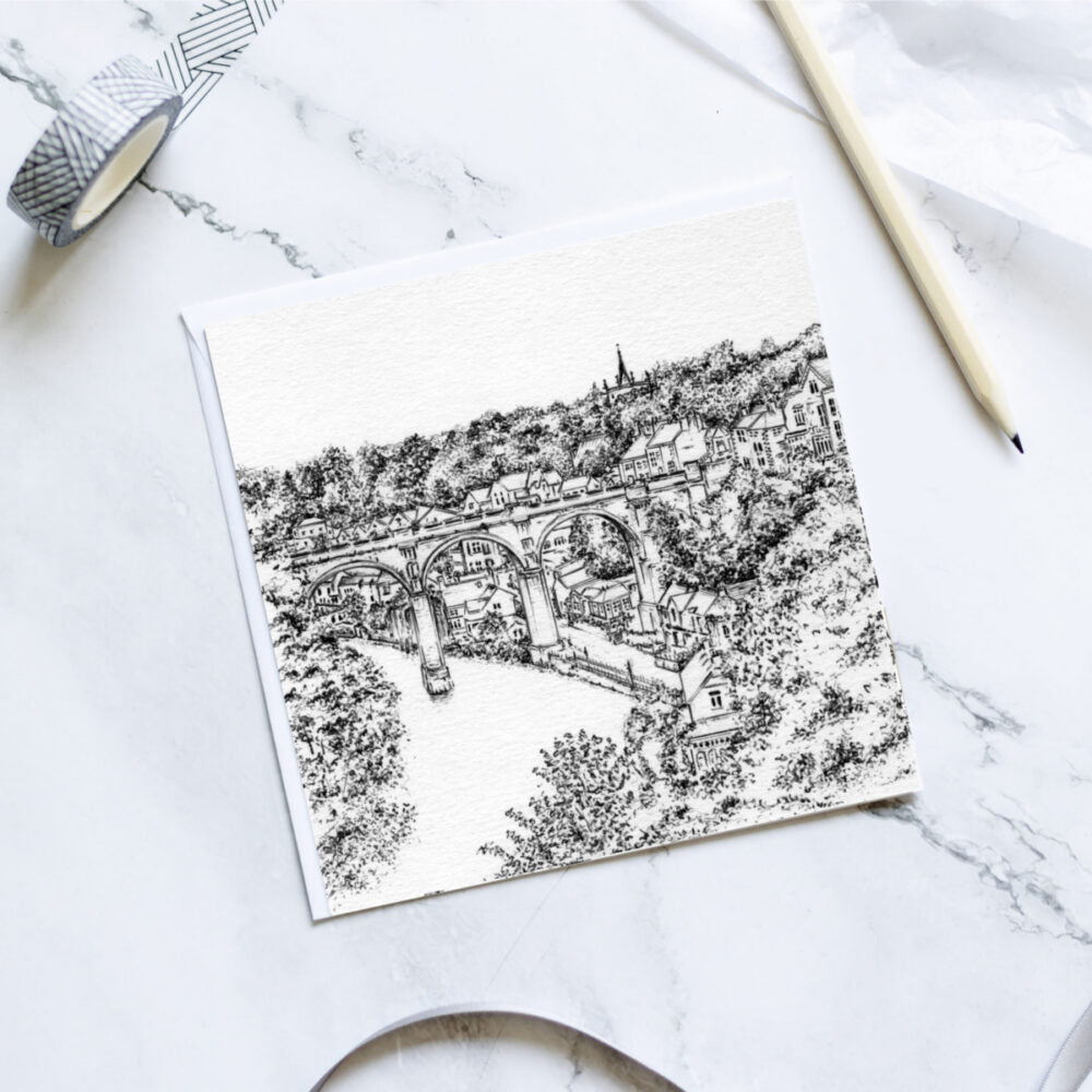 Greetings Card - Knaresborough - Yorkshire Pencil Drawn Illustration - Carbon Art