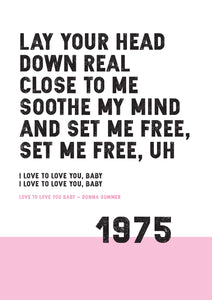 Song Lyrics Print - Love to Love You Baby - Donna Summer - JAM Artworks