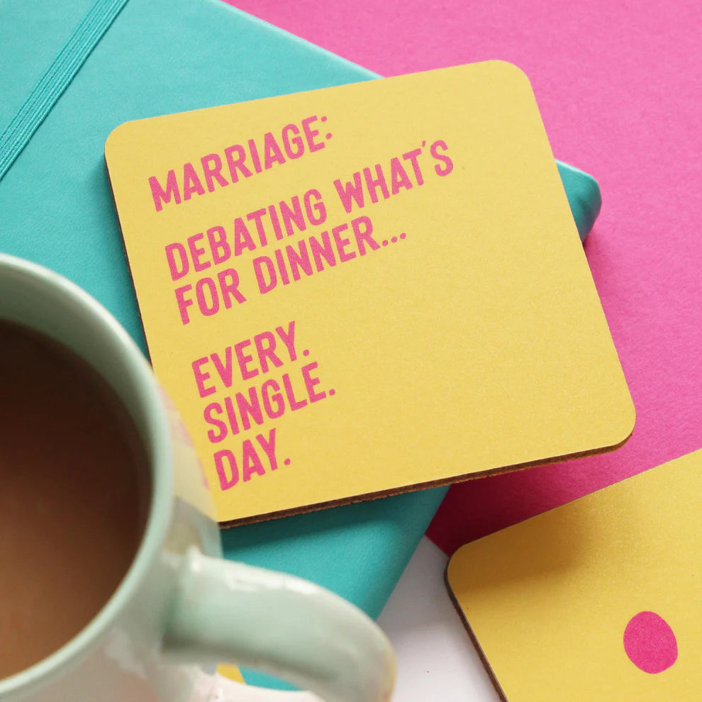 Marriage: Debating What's For Dinner...Every. Single . Day Coaster - Purple Tree Designs