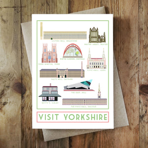 Visit Yorkshire greetings card - tourism poster inspired - Sweetpea and Rascal - Yorkshire Landmarks - Yorkshire scenes