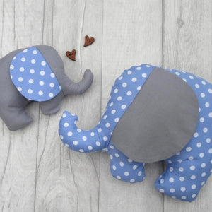 Stuffed  Elephant soft toy - Blue with White Spots/Grey - Sewn by Sarah - new baby gift - nursery - children