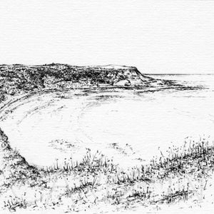 Runswick Bay - Pencil Drawn Illustration - Square Print - Carbon Art