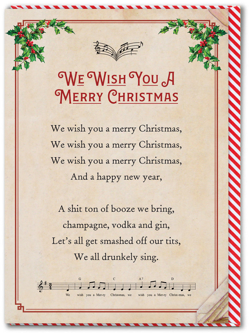 Saucy Christmas Songbook Card - We Wish you a Merry Christmas - sweary Christmas card - Brainbox Candy