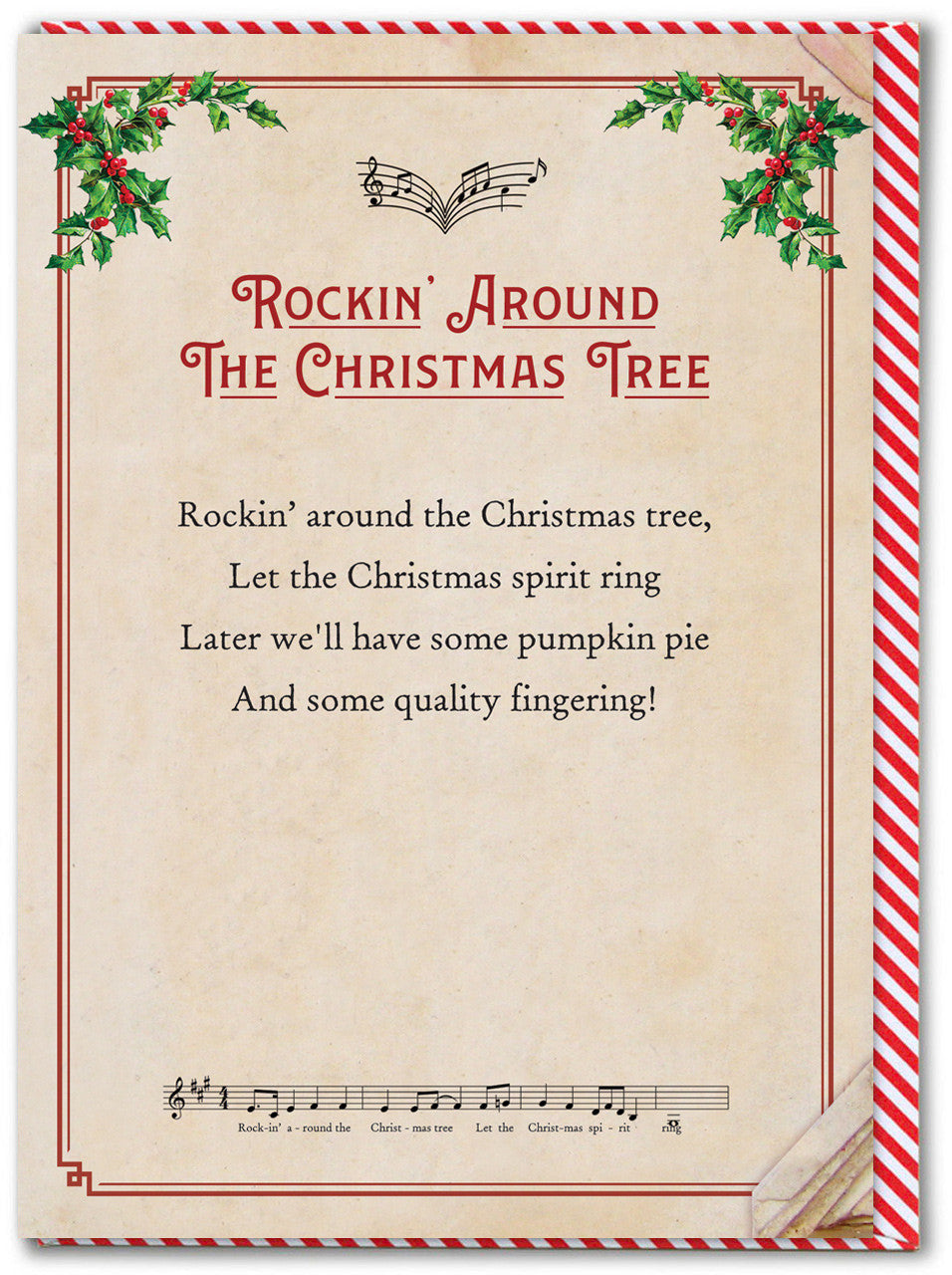Saucy Christmas Songbook Card - Rockin Around the Christmas Tree - sweary Christmas card - Brainbox Candy