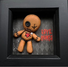 Load image into Gallery viewer, Voodoo Doll Frame - Love Hurts - Pins and Noodles - Polymer Clay Art
