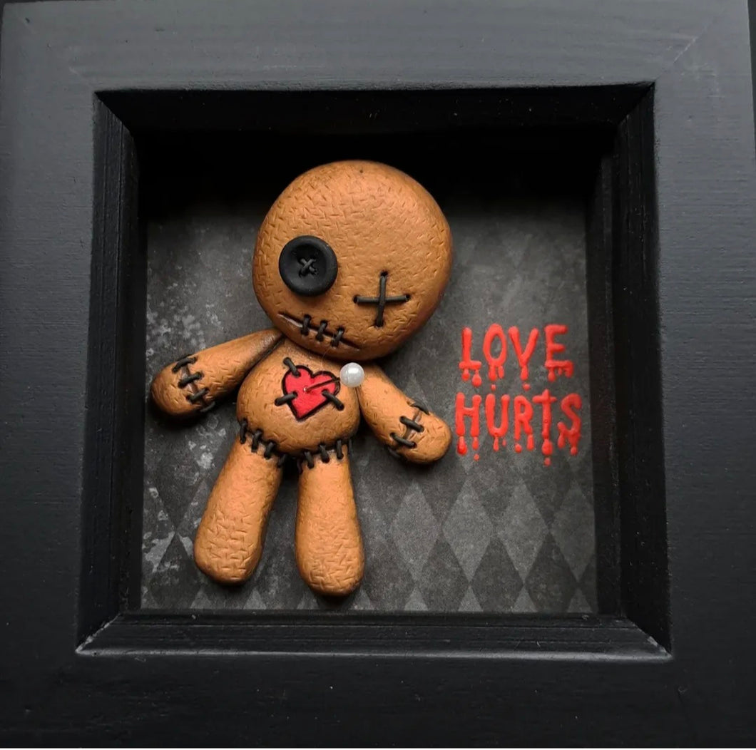 Voodoo Doll Frame - Love Hurts - Pins and Noodles - Polymer Clay Art